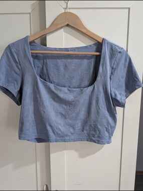 aerie Light Blue Square Neck Crop Top